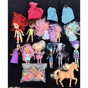 Lot of 10 Small Dolls Barbie Chelsea Disney Monster High Horse Clothes Accessory